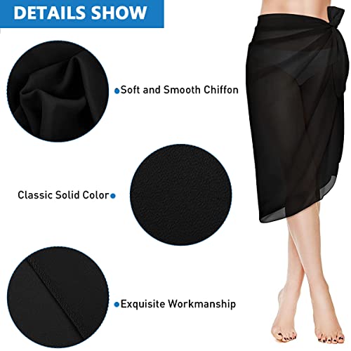 PALAY® Sarong Beach Coverups Long Chiffon Swimsuit Coverup Sarongs for Women Beach Wear Bikini Wrap Sheer Coverup - Black, 57 Inch