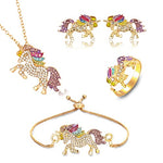 PALAY® Unicorn Necklace Jewelry Set Rainbow Unicorn Bracelet for Girls Necklace Unicorn Earring, Ring, Unicorn Women Jewelry Set Gift for Girls Women, (Gold) - 4 Combo Pack