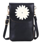 PALAY® @ Designer Cross Shoulder Bag Messenger Bag PU Leather Chic Daisy Flower Pattern Phone Bag Sling Bag Wardrobe Accessory for Girl,Women(black)