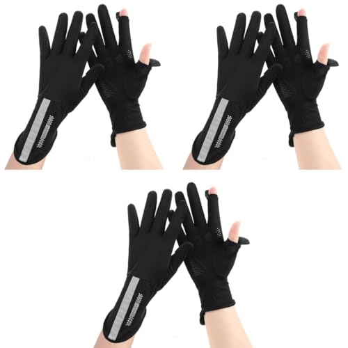PALAY® Driving Gloves for Women UV Protection Ice Silk Sun Open Finger Design Fashion Anti-slip Riding Black 3PCS