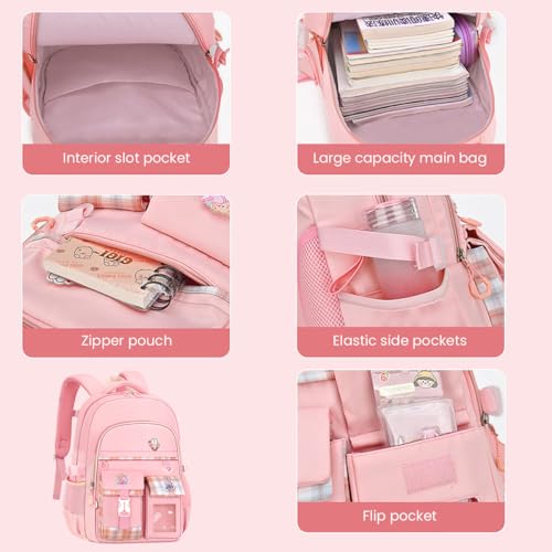 PALAY® Kwaii Lightweight School Backpack for Girls Ideal for Kids Aged 6-8 Perfect Travel Camping Burden Relief 3 PCS