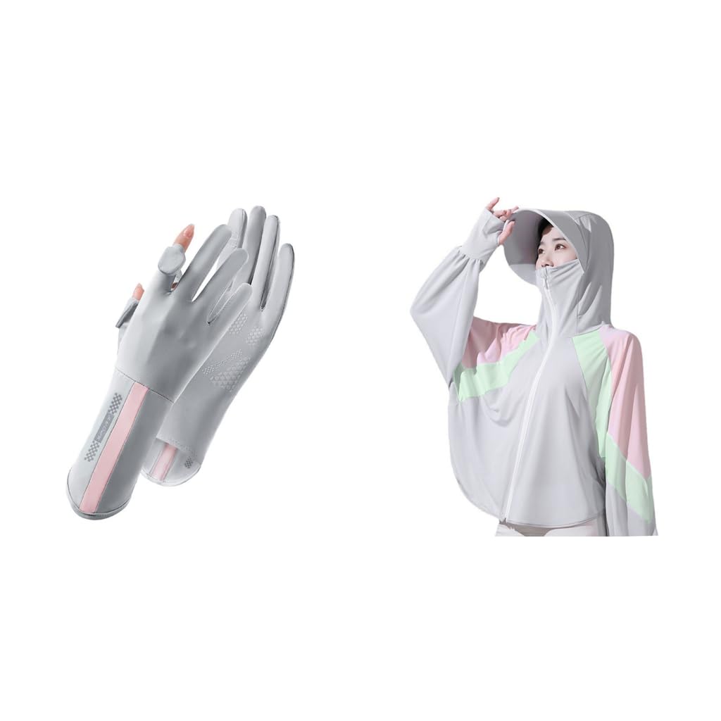 PALAY Women’s Bike Riding Gloves for Outdoor Cycling with UPF 50+ Sun Protection | Grey and Multicolor Silk Fabric