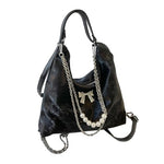 PALAY® Tote Bag for Woman PU Chic Bow Charm Chain Shoulder Bags Convertible Backpack Fashion Casual Hobo Bag
