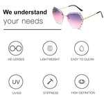 PALAY® Sunglasses for Women Stylish with Storage Case Cleaning Wipe Unique Cool Frameless Dragonfly Wing Shaped Sunglasses (Yellow and Pink)