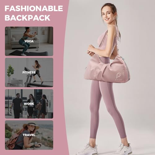 PALAY® Women Gym Bag Fashion Nylon with Shoe Compartment Duffle Travel Shoulder Multifunctional Waterproof Day Pack Adjustable Strap Pink 3 PCS