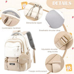 PALAY® Casual Backpack With Cute Accessory 18.1 Inch Bookbag Pendant Laptop Bag Lightweight Travel Beige 2 PCS