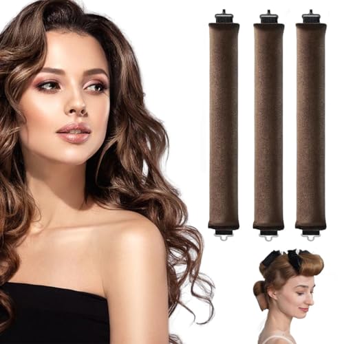 PALAY® Rizadores de Cabello Sin Calor, 3Pcs Tubos para Peinar el Cabello, Rulos de Satén para Todo Tipo de Cabello,Varilla Rizadora Flexible con Gancho, Herramientas de Peluquería, Marrón