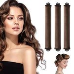 PALAY® Rizadores de Cabello Sin Calor, 3Pcs Tubos para Peinar el Cabello, Rulos de Satén para Todo Tipo de Cabello,Varilla Rizadora Flexible con Gancho, Herramientas de Peluquería, Marrón