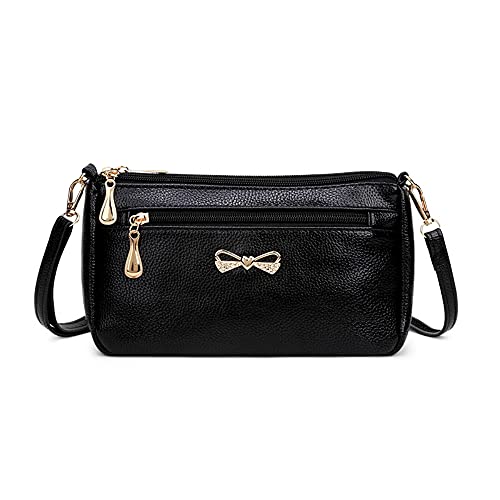 PALAY® Small Women's Crossbody Bags Soft PU Leather Wristlet Clutch Shoulder Bag with Zip Pockets Includes Adjustable Shoulder and Wrist Straps (Black)