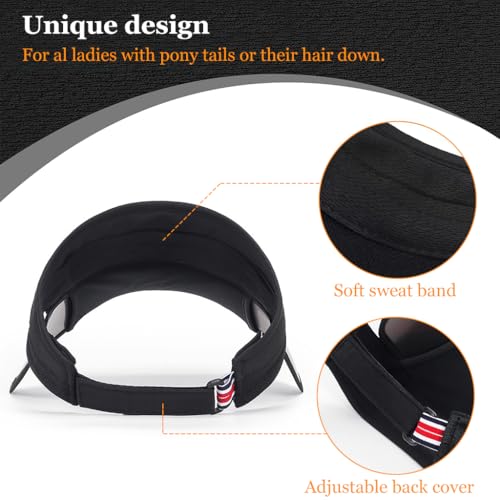 PALAY® Sun Golf Visor Hats for Women Adjustable Retractable Brim Cap Beach Black 3PCS