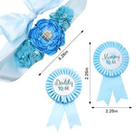 PALAY® Mom to Be Flower Sash Set - Baby Shower Daddy to Be Corsage Pin - Flower Belt for Maternity Dress - Pregnancy Photo Props Supplies-Blue