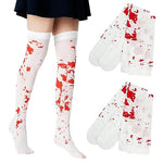 PALAY® 2 Pairs Halloween Stockings Blood Stained Thigh High Socks Zombie Decoration Halloween Costume for Girls Women Cosplay Party Vivid Horror Pranks Socks