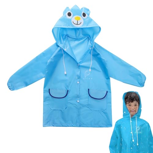 GUSTAVE® Raincoat for Kids Boys Girls with Hood, Polyester Rain Ponchos with Pockets, Bright Color Cute Raincoat for 3-7 Years Old Kids