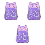 PALAY® Girls School Backpack Unicorn Cartoon Primary Bookbag for Travel Camping Waterproof Burden-Relief Gift Kids 5-10 Years Old Purple 3 PCS
