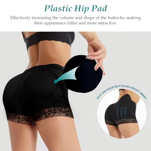 PALAY® Padded Underwear Women Butt Lifter Seamless Booty Pads Panties Enhancer Lace Boyshorts Shapewear XL 2PCS Black