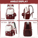 PALAY® Girls Backpack School with Small Zipper Pouch Fashion Red Nylon Padded Shoulder Straps Handle Design Multi Compartment Large for Camping Travel 3 PCS