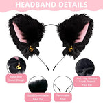 PALAY® Cat Ears Headband for Women Girls - Furry Fox Ears Hair Band, Lace Neck Choker & Fur Tail Set, Bow Bells Headwear Hair Hoop Anime Cosplay Costumes for Halloween Party