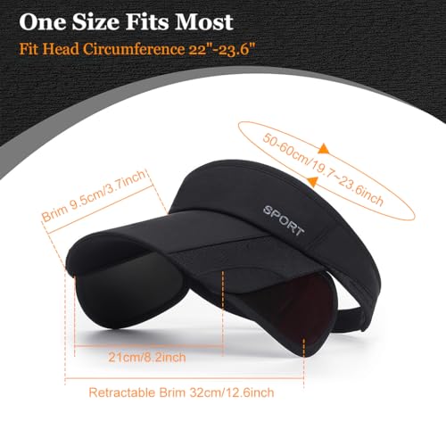 PALAY® Sun Golf Visor Hats for Women Adjustable Retractable Brim Cap Beach Black 3PCS