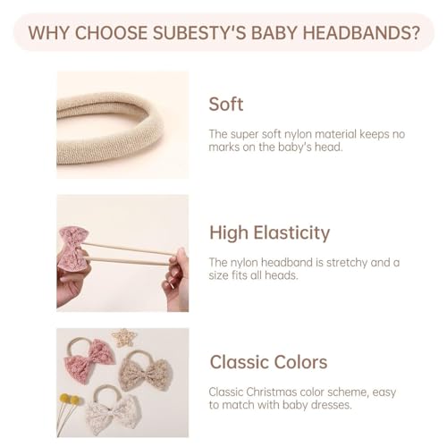 PALAY® 4Pcs Bow Headband for Baby Girl Elastic Hair Bands for Babies Soft Cute New Born Baby Hair Band for Baby Girls, Newborn, Infant, Toddler Shower Gift