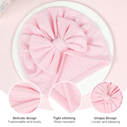 PALAY® 3 Pack Turban Cap for Baby Girl Boy Cute Stretchy Baby Cap Soft Infant Beanie Baby Hat for Newborns Baby Head Cap Hat Accessories Shower Gifts Turban Bow Baby Cap 6-12 Months