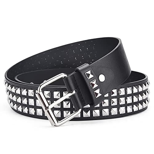 PALAY® Punk Rock Studded Belt for Women, Wide PU Leather Belt for Men,Stud Belt Goth Belts with Jeans Jacket Chains (Black,length 110cm)