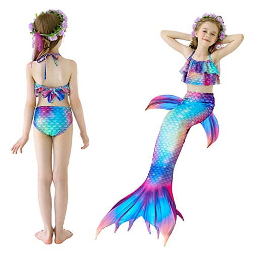 PALAY® Mermaid Tail Swimming Suit 3Pcs Set, Cute Swimsuit for Girls Mermaid Princess Swimwear Costume Bathing Bikini Suit for Girls 4-7 Years Old (4-5 Years)