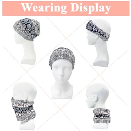PALAY® Hijab Caps for Women Slouchy Beanie Floral Print Head Scarf Chemo Fashion Stretch Soft Hip-Hop Skull Dwarf Hats for Teen Girls 3 PCS