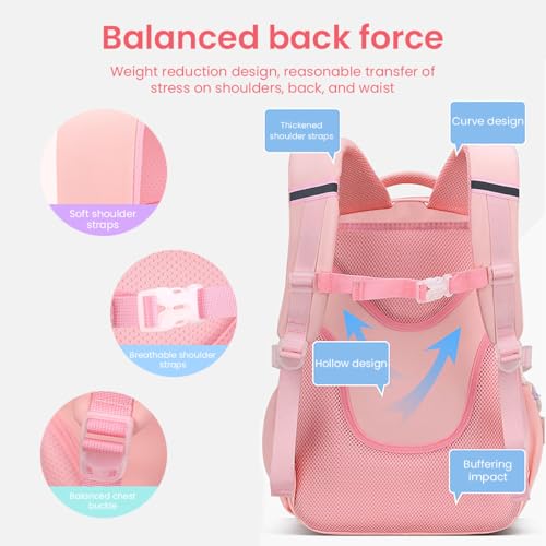 PALAY® Kwaii Lightweight School Backpack for Girls Ideal for Kids Aged 6-8 Perfect Travel Camping Burden Relief 3 PCS