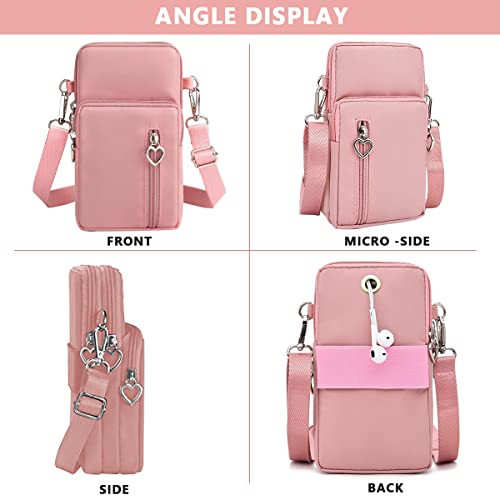 PALAY® Crossbody Phone Bag for Women Mini Wallet Shoulder Crossbody Phone Bag with Earphone Cable Hole Wallet Clutch Bag for Women, Phone Bag for 7.2'' Phone, Pink