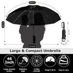 PALAY® Large Umbrella for Men Women with Reflective Strap, 50'' Automatic Open/Close Windproof Travel Folding Umbrella, Reinforced 10 Dual Ribs, 99 UV Protection Umbrella with Carabiner Handle Design