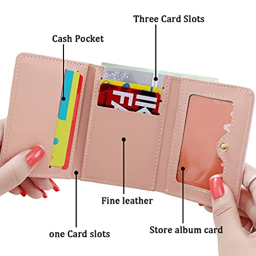 PALAY® Mini Wallet for Women PU Leather Small Card Holder Ladies Purse Hand Clutch Holder with Heart-Shaped Metal Buckle Mothers Day Gift for Mom(Blue)