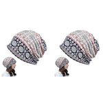 PALAY® Hijab Caps for Women, Slouchy Beanie Cap, Floral Print Head Scarf, Chemo Caps, Fashion Stretch Soft Hip-Hop Skull Dwarf Hats for Teen Girls X 2 Black