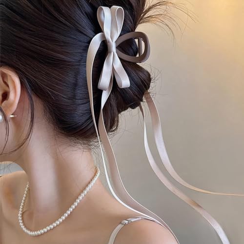 PALAY® 2pcs Bow Hair Clips with Long Tail, 5in Tassel Ribbon Hair Claw Clips,Women Hair Clip for Girl, Large Hair Clips Long Hair Accessories Barrettes Claw Hair Clips