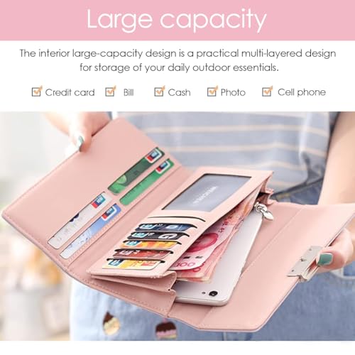 PALAY® Hand Wallet for Women, Girls Stylish Latest PU Long Women Wallet for Ladies, Girls Hand Purse Wallet Card Bag Fashion Wallet Clutch Bag for Women, Long Wallet for Women, Girls Gift - Pink