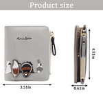 PALAY® Small Wallets for Women Cute Mini Animals Embroidery Short Card Holder Billfold Leather Purse Gift for Girls Grey 2 PCS