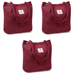 PALAY® Classic Tote Bag Corduroy Fashion Burgundy Large Hand Shoulder For Women Shopping Grocery Commuting 3PCS
