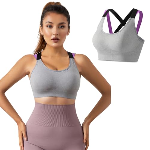 PALAY® Sports Bra Women Fashion Sports Bra for High-impact Activities One Piece Breast Pads Stretchy Shoulder Strap Racerback Sports Bra for Running, Cycling, Aerobics, Boxing, M