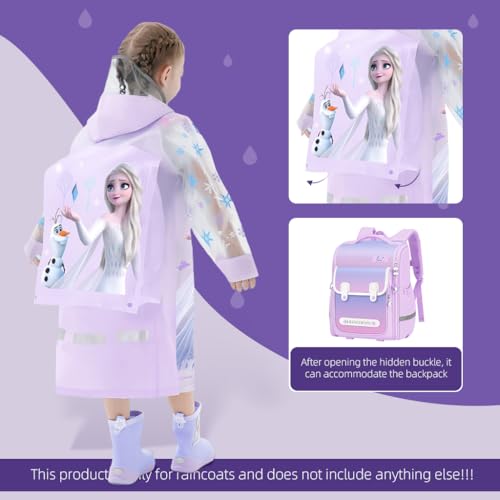 PALAY® Raincoat for Kids Girls with Pockets, EVA Hooded Poncho with School Bag Rain Cover, Cartoon Printed Knee Length LongKids Rain Coat with Pocket (XL)