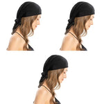 PALAY® Head Scarf for Women Cotton Elastic Chemo Caps Headwear Turban Pre-tied Slip On Cancer Cap Headwrap for Hair Loss or Thin Hair Black X 3