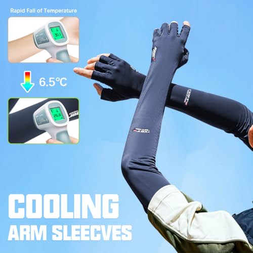 PALAY® Hand Gloves for Sun Protection Bike Riding Non-Slip Touch Screen UV Arm Sleeves Men Women Silk Cooling Breathable for Driving Cycling Blue 2PCS