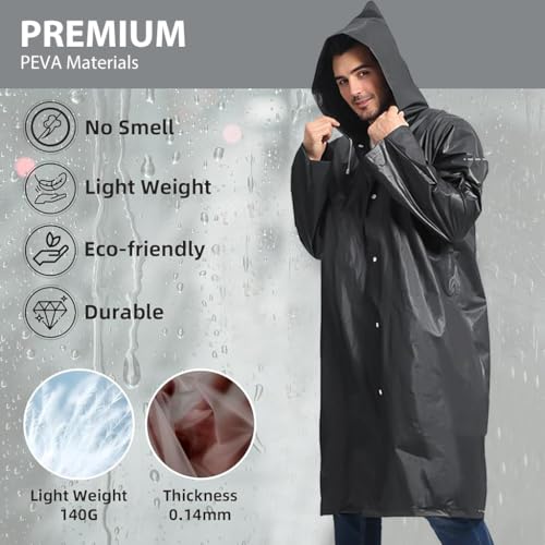 PALAY® Rain Ponchos for Men Women, Reusable PEVA Raincoats with Hood for Rain Ponchos for Camping, Hiking, Music Festival, Outdoor Activities