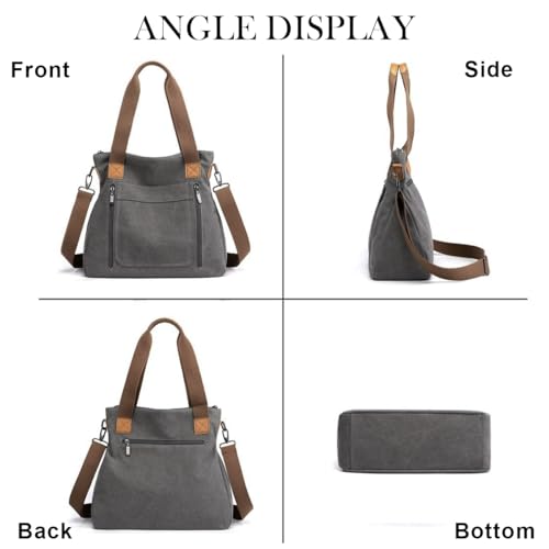 PALAY® Handbag for Women Grey Canvas Shoulder Tote Sling Large Crossbody with Detachable Strap Korean Bag for School Work 3 PCS
