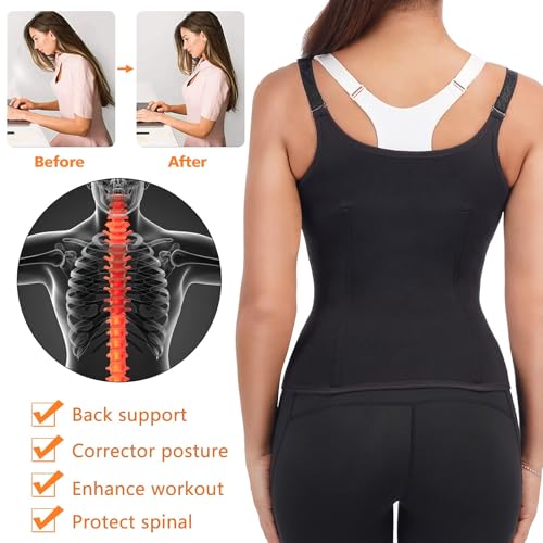 PALAY® Waist Trainer for Women Corset Shapewear with Zipper, Women's Waist Cincher Tank Top with Adjustable Straps, Vest Sport Workout Girdle Hourglass Body Shaper, XXXL, Black