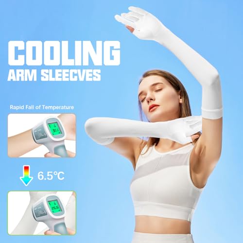PALAY® 2 Pairs Sun Protection Gloves for Women Men, Ice Silk UV Cooling Full Arm Sleeves Non-Slip Touchscreen Design Open Finger Tips, Breathable Hand Gloves for Cycling, Driving, Outdoor Activities
