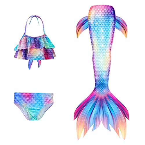 PALAY® Mermaid Tail Swimming Suit 3Pcs Set, Cute Swimsuit for Girls Mermaid Princess Swimwear Costume Bathing Bikini Suit for Girls 4-7 Years Old (4-5 Years)