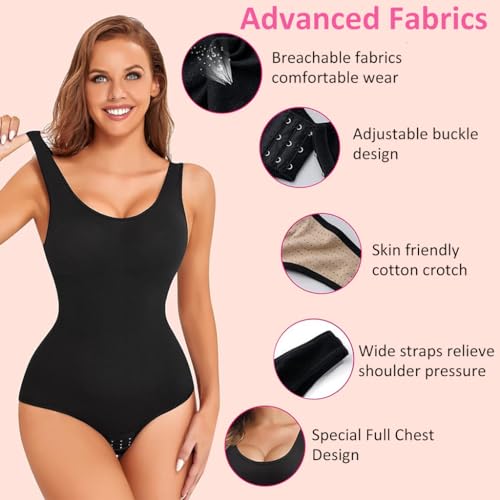 PALAY® Womens' Waist Trainer Tummy Control Seamless Tops Compression Butt Lifting Shapewear Round Neck Bodysuits, XL-XXL