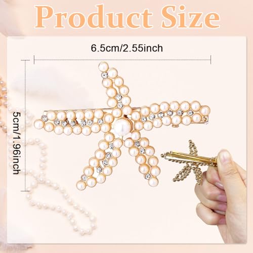 PALAY® 3pcs Starfish Hair Clips for Women Stylish Latest Rhinestone Pearls Hair Clip Sea Star Crystal Headpiece Shining Gold Alloy Wedding Hair Acccessories for Girls Bride