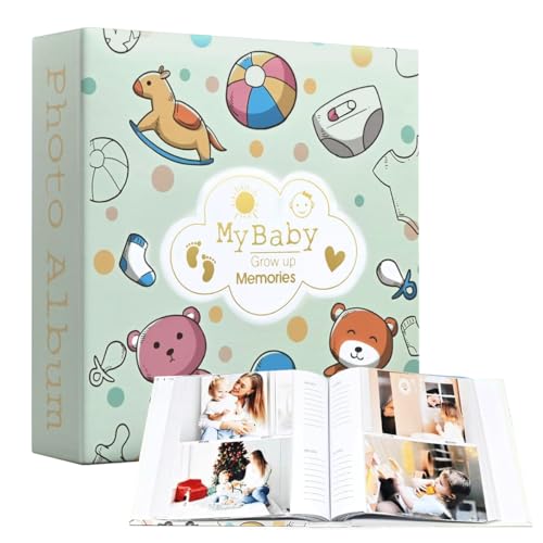 PALAY® Álbum de fotos para bebé de 4 x 6, 200 bolsillos, de lino, para recién nacidos, con área para escribir notas, libro de fotos con tapa, álbum de fotos para niños