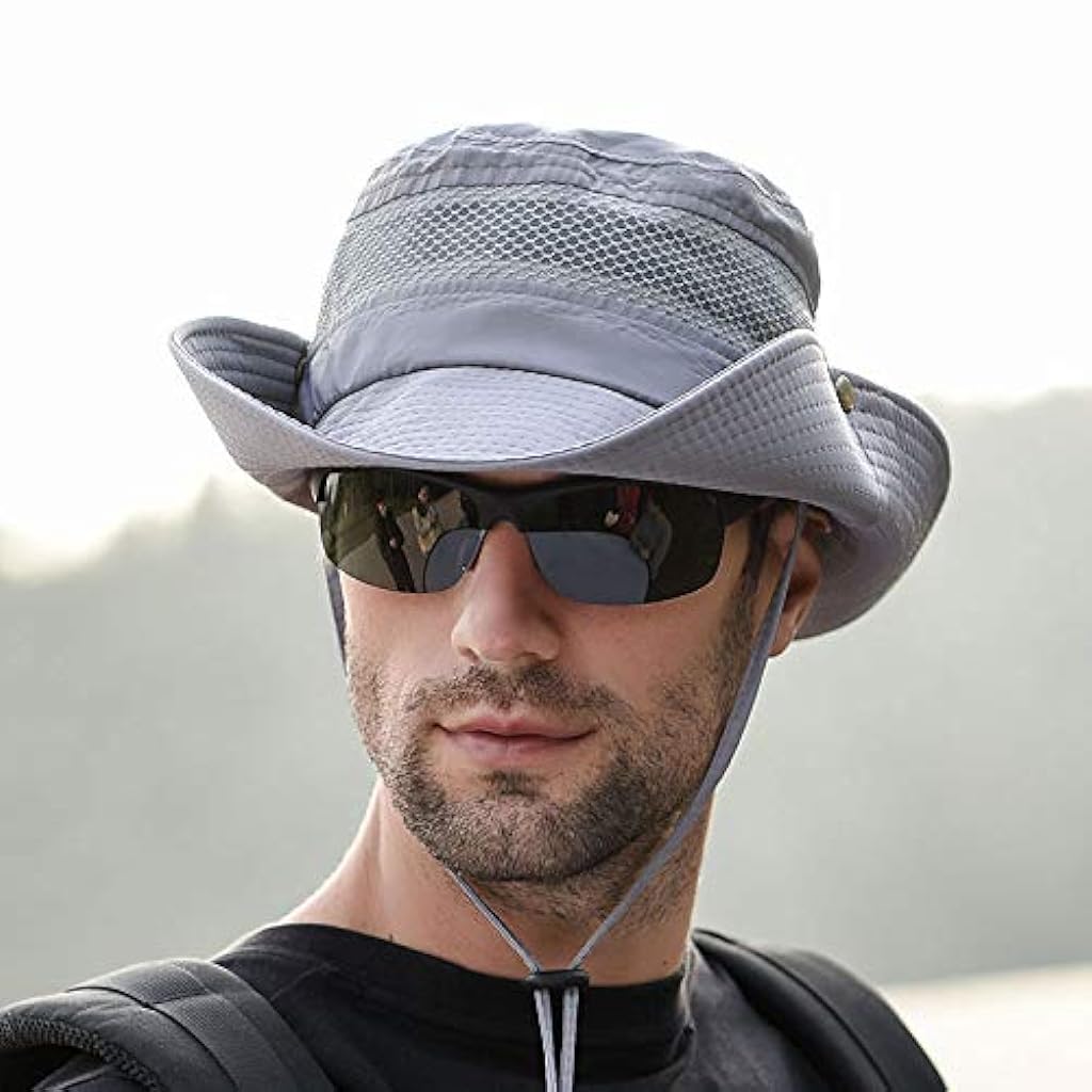 PALAY® Grey Mens Sun Hat Wide Brim Summer Sun Cap,UV Protection Fishsing Hat Foldable Bucket Hat Outdoor