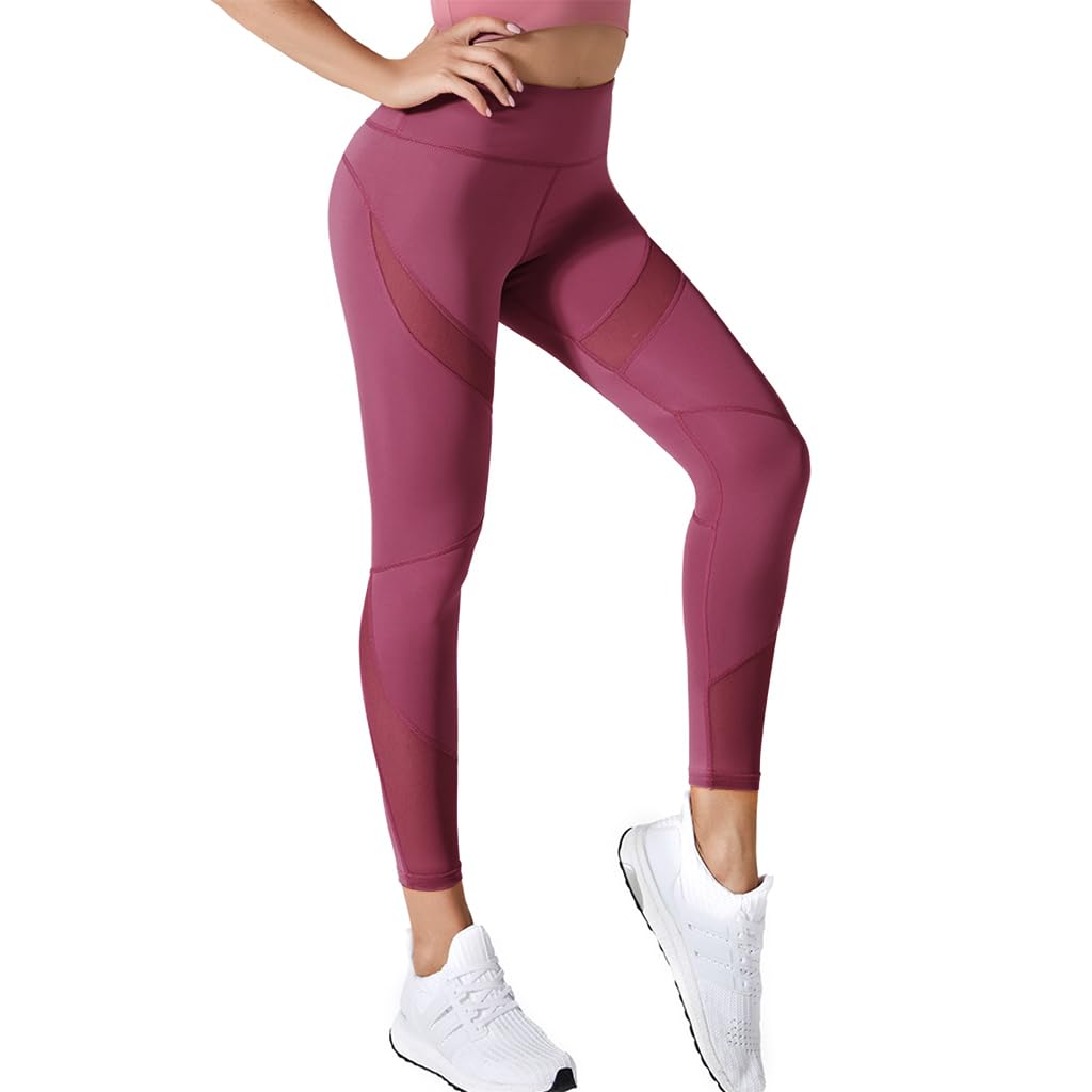 PALAY® Leggings for Women Ankle Length High Waist Yoga Pants for Women Stretchable Tights Slim Fit Soft Gym Pants Sport Active Wear Leggings Clothes for Workout Athletic - (Pink, XL)